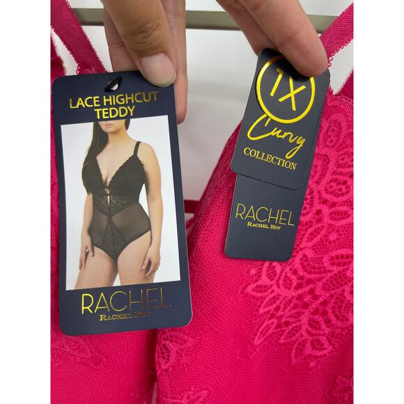 Rachel Roy Sexy Pink Lace Highcut Thong Teddy NEW Size 1X - Picture 12 of 15